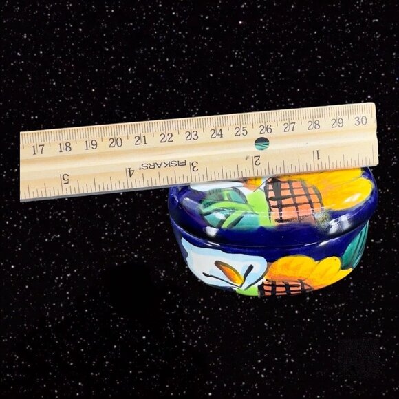 Mexican Pottery Trinket Box Jewelry Storage Box Talavera Pottery Painted Flowers - Picture 4 of 12